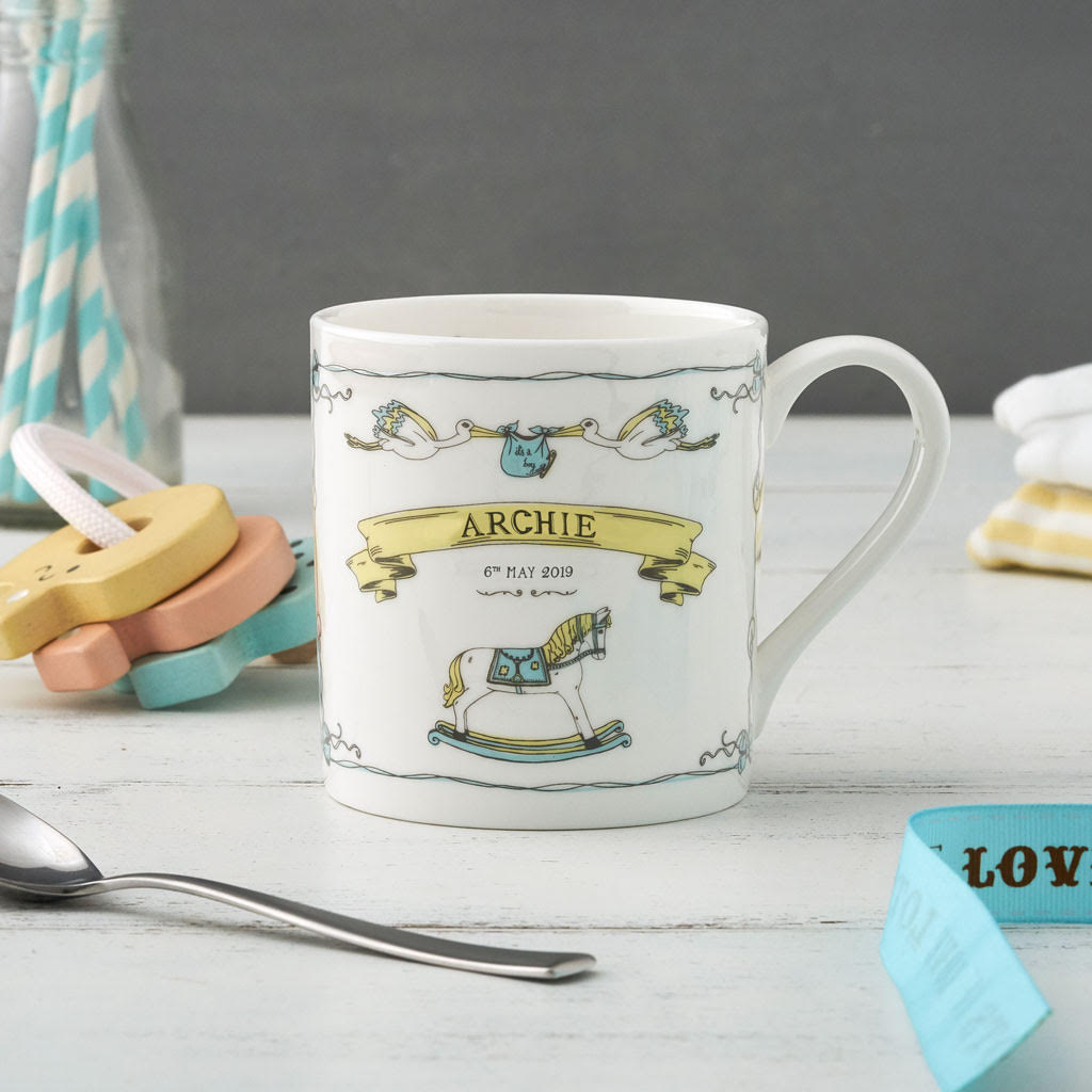 Fine bone china mug featuring design for the royal baby, Royal baby fine china mug, London royal baby mug, Hand illustrated mug featuring royal baby Archie design