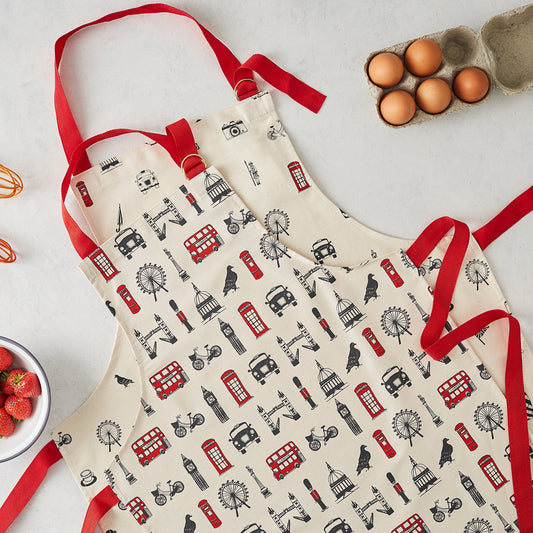 Adult and children's London apron set, made in britian