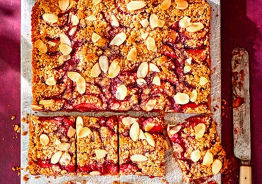Plum, Raspberry, and Cardamom Not-Quite Crumble