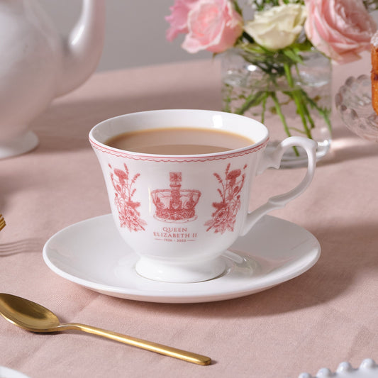 Queen Elizabeth II Commemorative and King Charles III Coronation Cup and Saucer Set