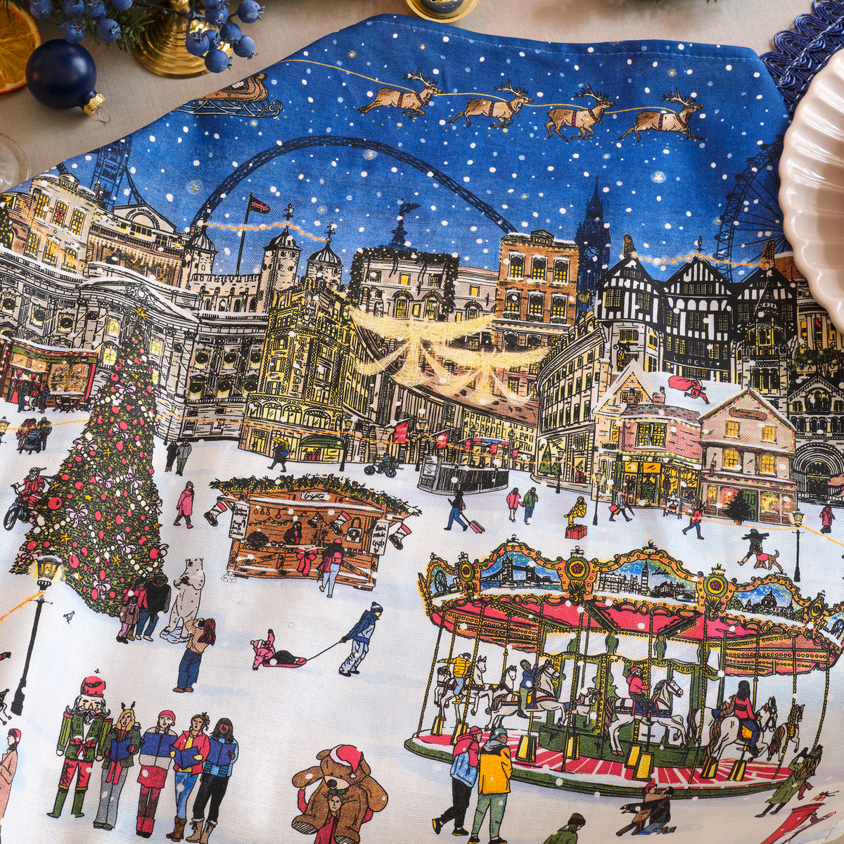 A London Christmas Tale Tea Towel