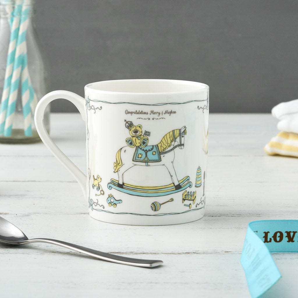Fine bone china mug featuring design for the royal baby, Royal baby fine china mug, London royal baby mug, Hand illustrated mug featuring royal baby Archie design