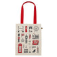 London icons Canvas shopper bag, London bus, big ben, Oxo Tower, post box, taxi, telephone box, hand made in Britain, Victoria eggs, 