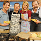 This Morning ITV, Dermot O'Leary and Holly Willoughby Kitchen apron featuring classic English dinner meals design, Kitchen apron with traditional British meals, Unisex apron featuring repeating traditional English meals, Fish and chips kitchen apron 