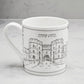 Fine bone china mug featuring royal wedding design, Fine china mug featuring hand illustrated royal wedding design, London mug featuring royal wedding design, Red and charcoal mug featuring royal wedding design 