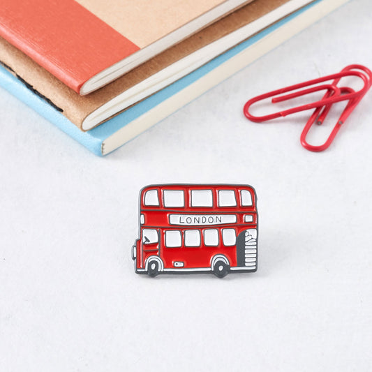 Red double decker London Bus pin, Iconic London Bus pin, Double decker bus pin from London, Victoria Eggs London Bus pin, Red and charcoal bus pin