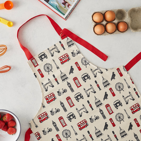 Children's London apron, Kitchen apron for children, Iconic London Apron for children, London apron for kids, Charcoal and Red children's apron, Children's London apron for baking