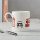 London fine bond china mug, London china mug, Mug featuring iconic London landscapes, Hand illustrated London icons mug, Simple London mug, Red London Bus mug, White China London Mug, Charcoal and Red London china mug 