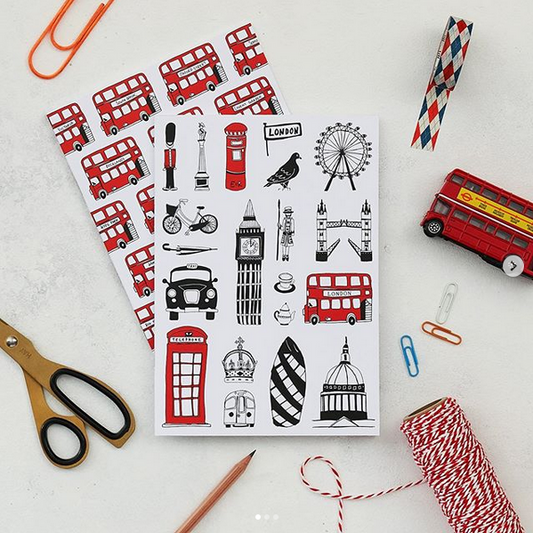 London notebook gift set, Iconic London landmarks notebook set, Children's London notebooks, London journal set, London bus notebook