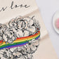 Love is Love, LGBTQ, Gay Pride, tea towel, organic cotton, hand made, heart shaped, illustration.