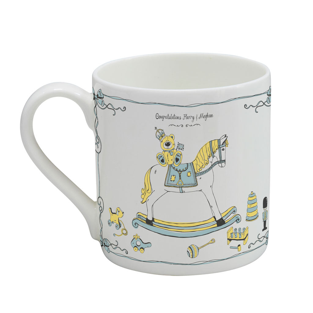 Fine bone china mug featuring design for the royal baby, Royal baby fine china mug, London royal baby mug, Hand illustrated mug featuring royal baby Archie design