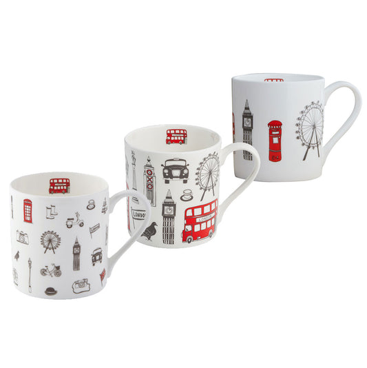 Three Fine Bone China London Mugs GIFT SET