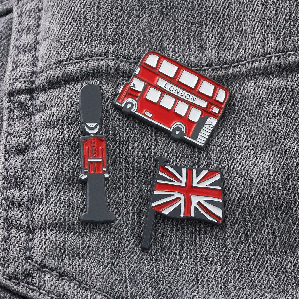 Set of three London pins, Iconic London pin set, Children's London pin set, small London pin set, Children's iconic London pins, London enamel pin badges, set of three London pin badges