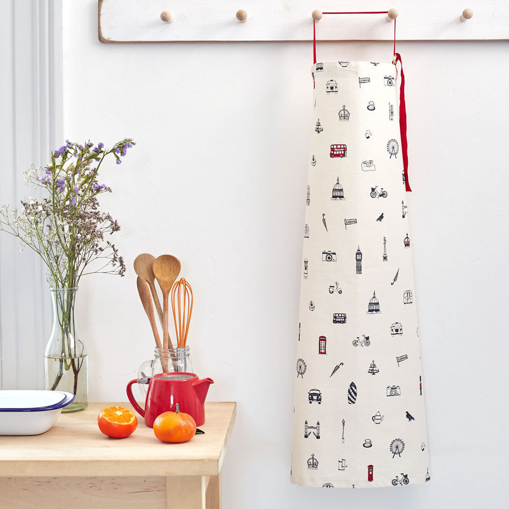 Iconic London apron, Men's London apron, Women's London apron, Hand illustrated London apron, London landmarks apron, London kitchen gifts, London homeware and kitchen gifts, Unisex London apron, Cotton London apron