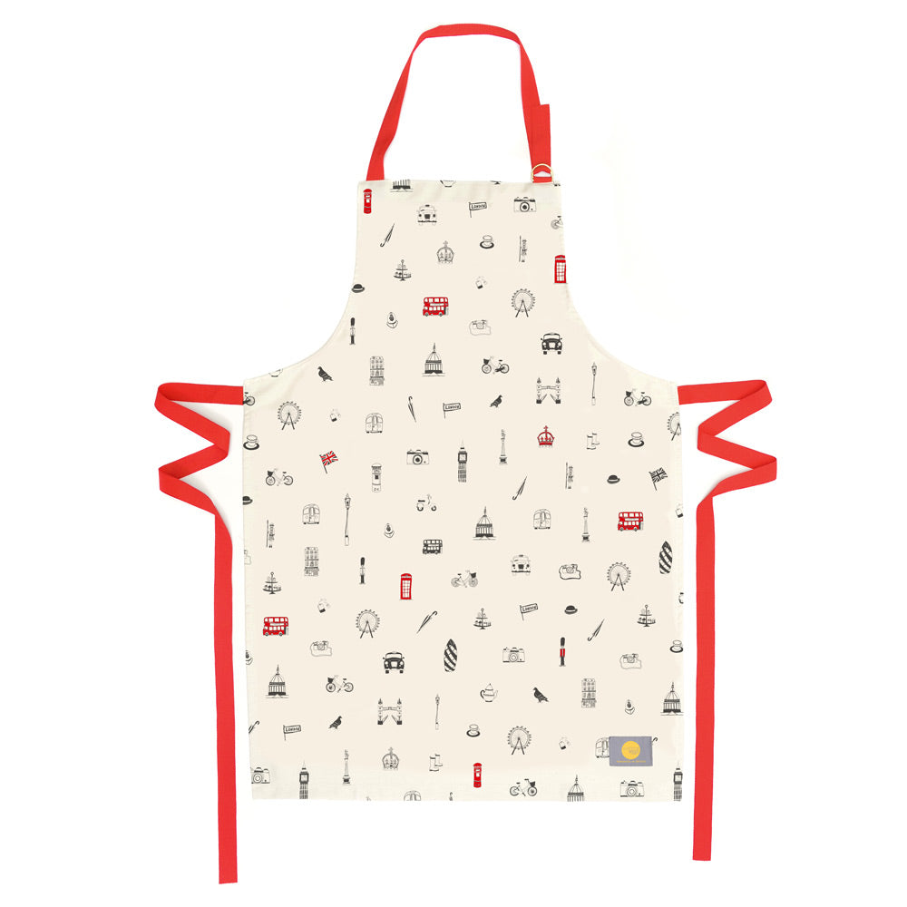 Iconic London apron, Men's London apron, Women's London apron, Hand illustrated London apron, London landmarks apron, London kitchen gifts, London homeware and kitchen gifts, Unisex London apron, Cotton London apron