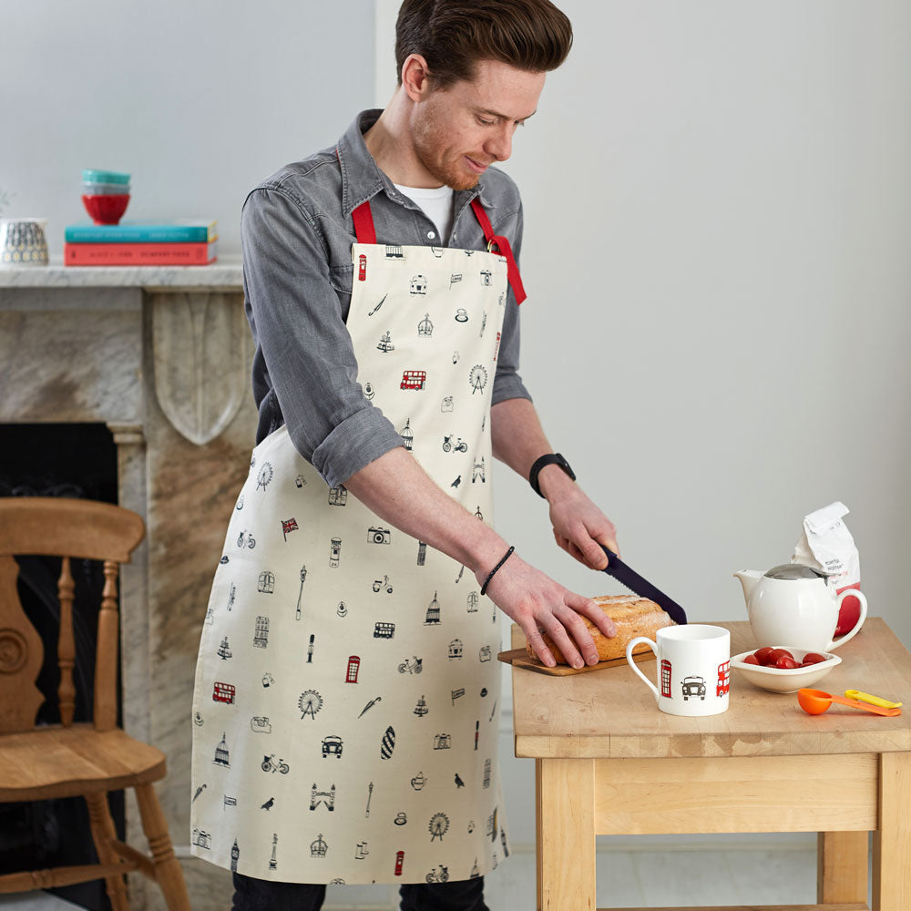 Iconic London apron, Men's London apron, Women's London apron, Hand illustrated London apron, London landmarks apron, London kitchen gifts, London homeware and kitchen gifts, Unisex London apron, Cotton London apron