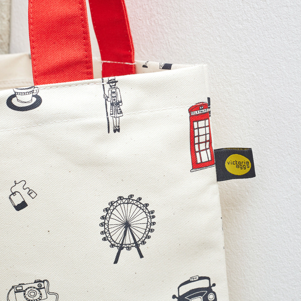 Simply London Canvas Bag, shopper bag, tote bag, London Bus, Big Ben, St Paul's Cathedral, Queen's Guard, made in Britain, Victoria eggs