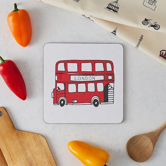 Iconic London Bus pot stand, Red Double Decker bus pot stand, London kitchen and homeware gifts, Hand Illustrated London pot stand, red London Bus kitchen accessories, London kitchen gifts 