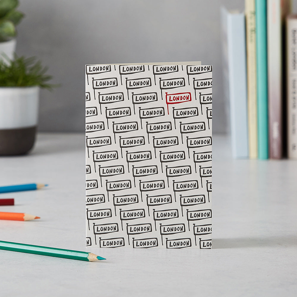 Repeating London flag greeting card, London themed greeting card, London stationary card, Black and red London flag card, Simple London greeting card, Simple London stationary 